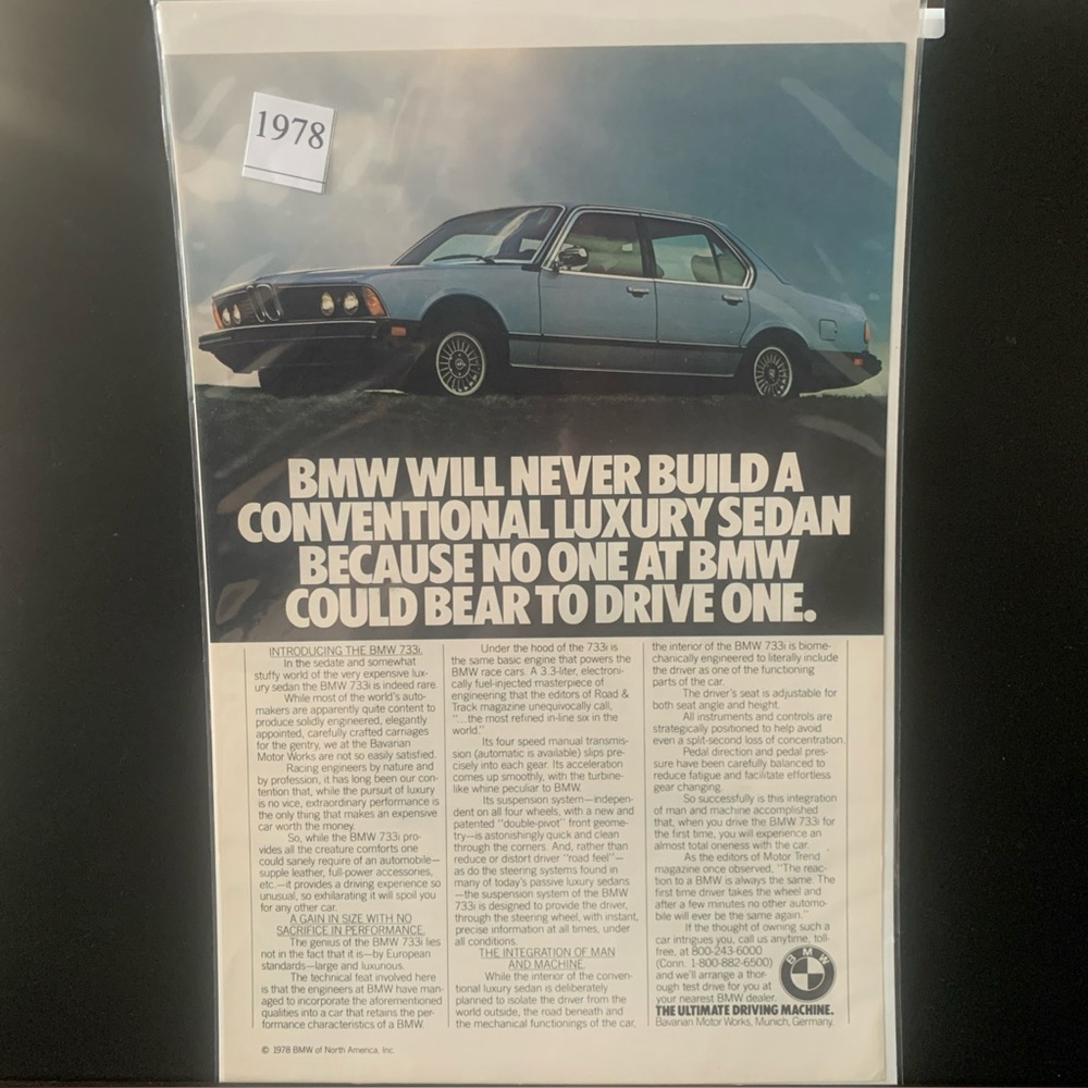 Vintage 1978 BMW 733i Will Never Build a Conventional Luxury Sedan Advertisement